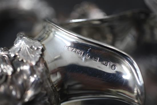 A good pair of Victorian silver mounted cut glass claret jugs by Horace Woodward & Co, 30cm.